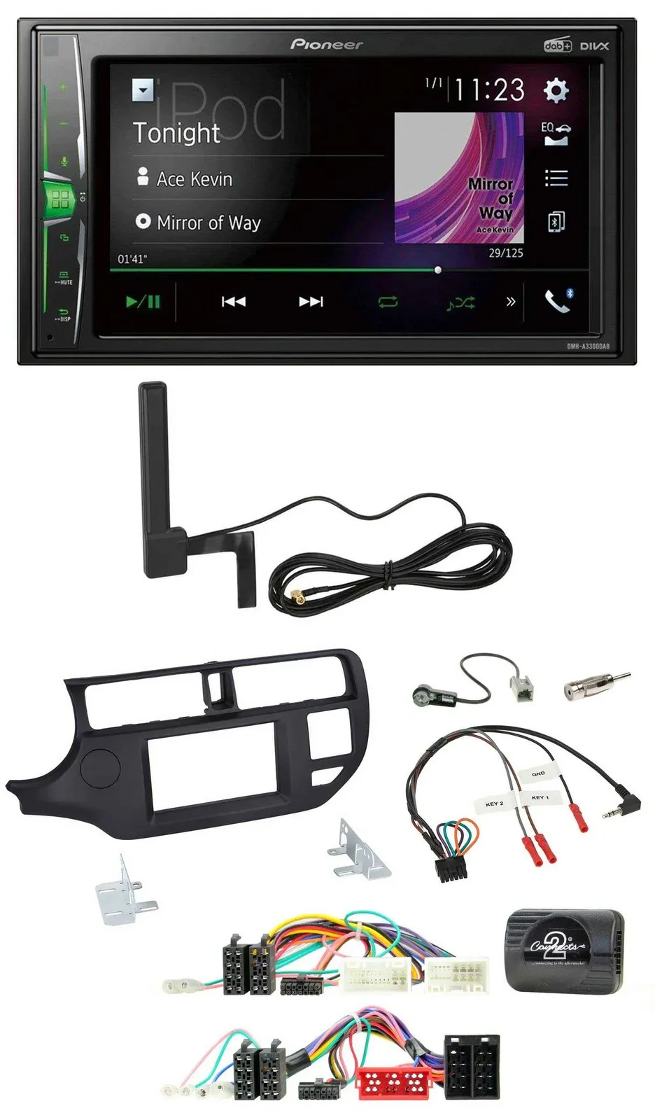 Автомагнитола Pioneer 2 DIN, Bluetooth, DAB, MP3, для Kia Rio (UB, 2011–2015), поддержка управления с руля, черная