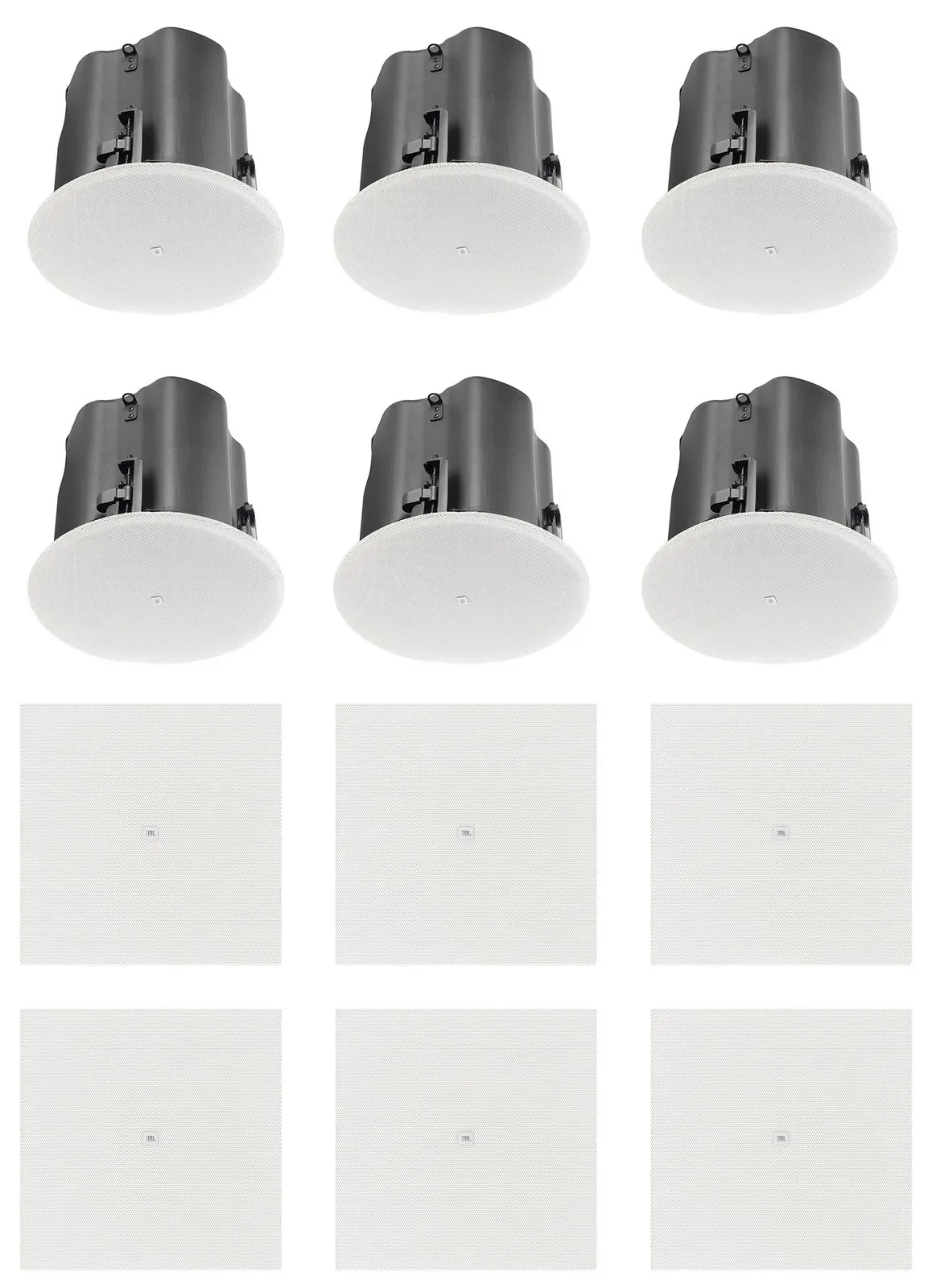 6 JBL Control 414C/T 4" Commercial 70v/8ohm Ceiling Speakers+White Square Grills