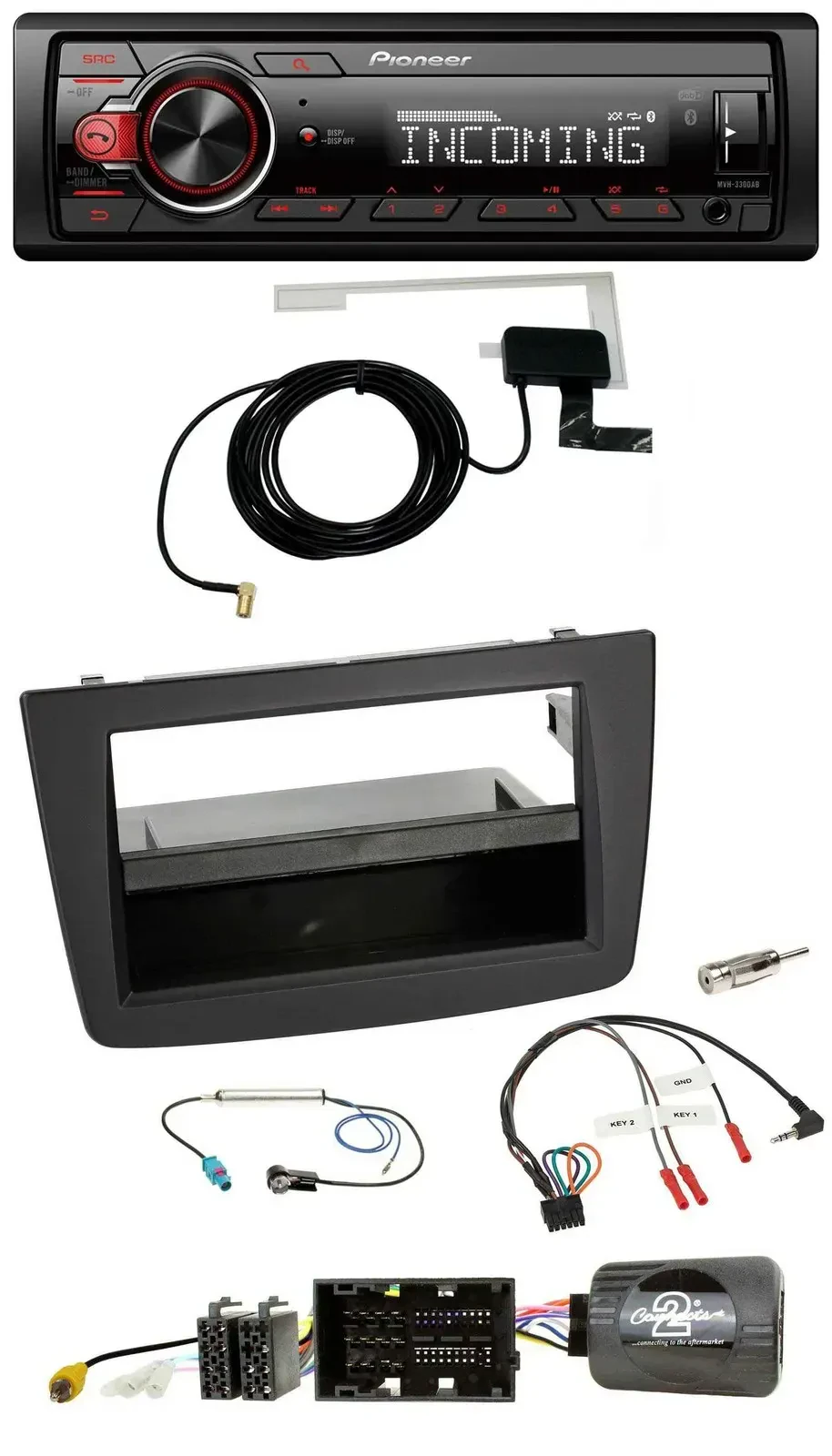 Автомагнитола для Alfa Romeo MiTo (955) Pioneer USB, DAB, Bluetooth, поддержка кнопок на руле, черная (2014–2018)