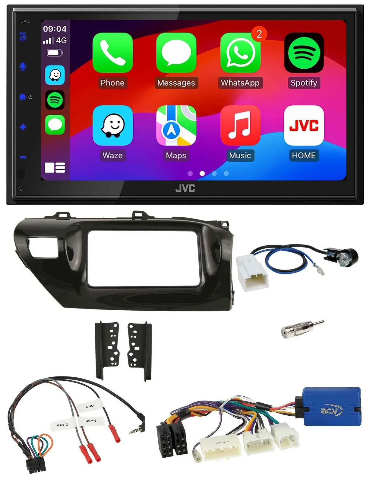 JVC Bluetooth USB Lenkrad 2DIN DAB Autoradio für Toyota Hilux 2015-2020