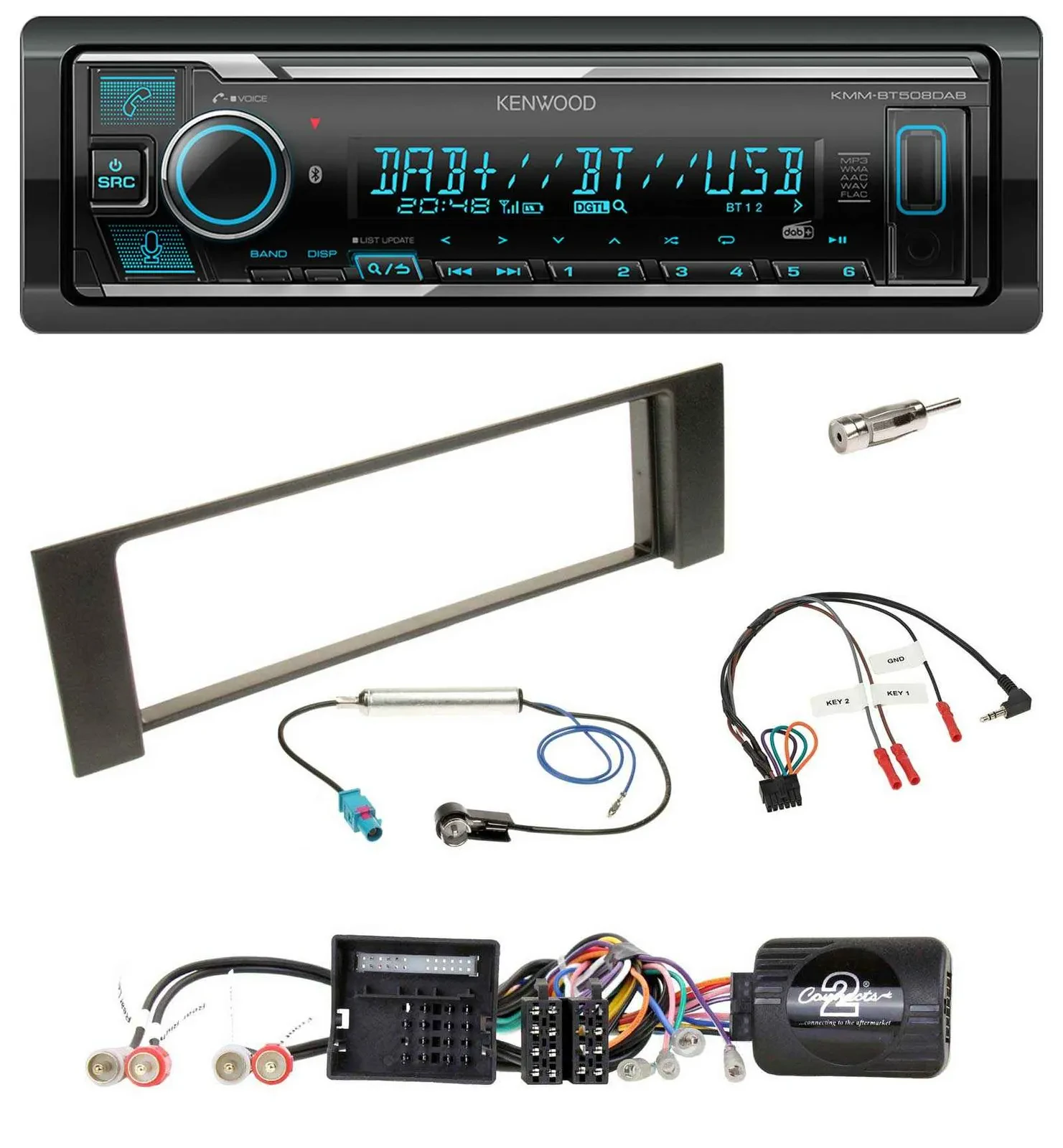 Kenwood Bluetooth Lenkrad DAB USB Autoradio für Audi A4 00-04 B6 Quadlock Fakra
