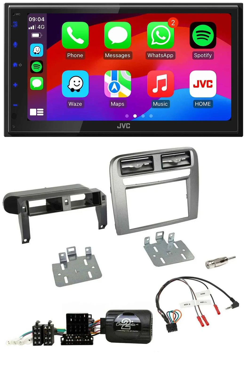 JVC Bluetooth USB Lenkrad 2DIN DAB Autoradio für Fiat Grande Punto anthrazit met