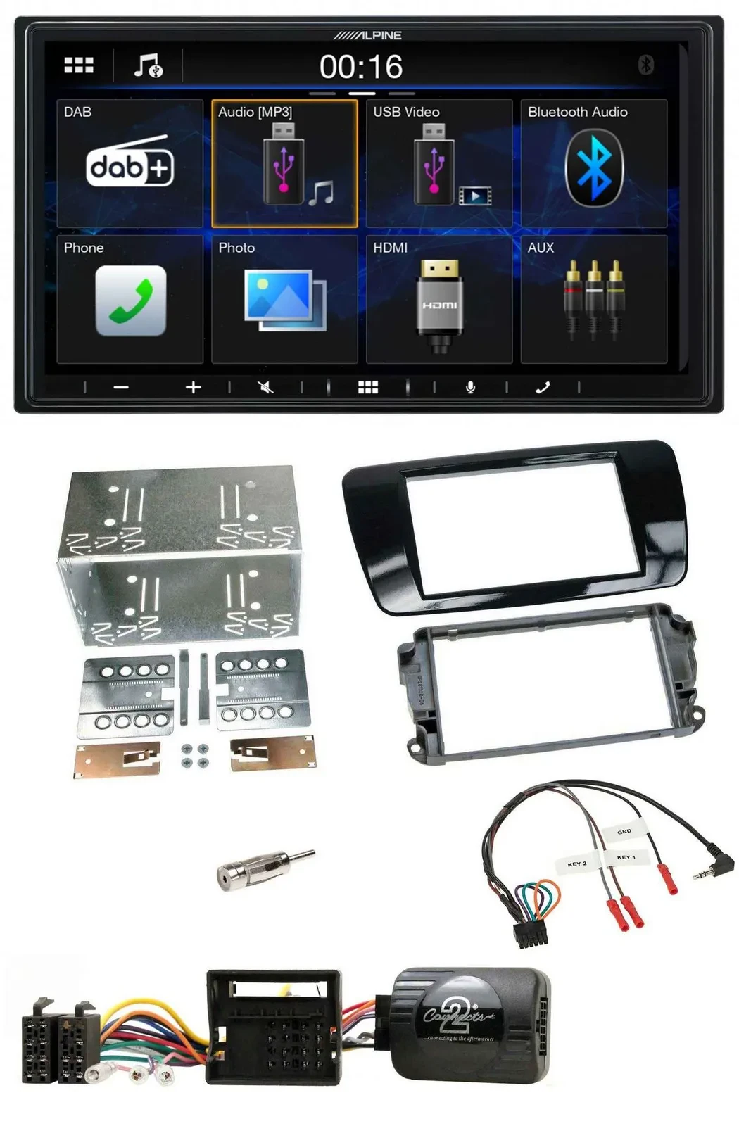 Alpine Bluetooth 2DIN Lenkrad DAB USB Autoradio für Seat Ibiza ab 08 Klavierlack