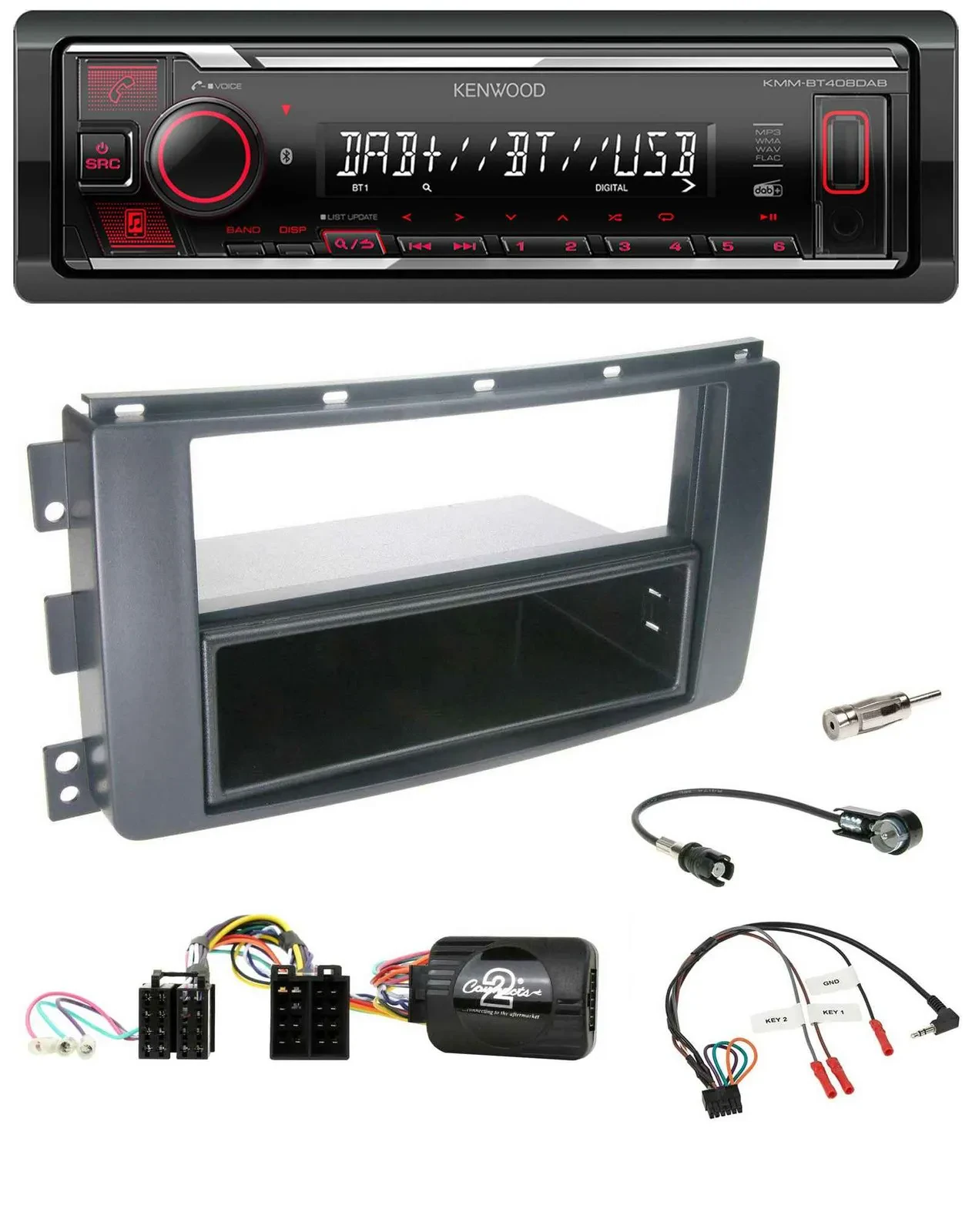 Kenwood Lenkrad Bluetooth USB DAB Autoradio für Smart ForFour 2004-2006 schwarz