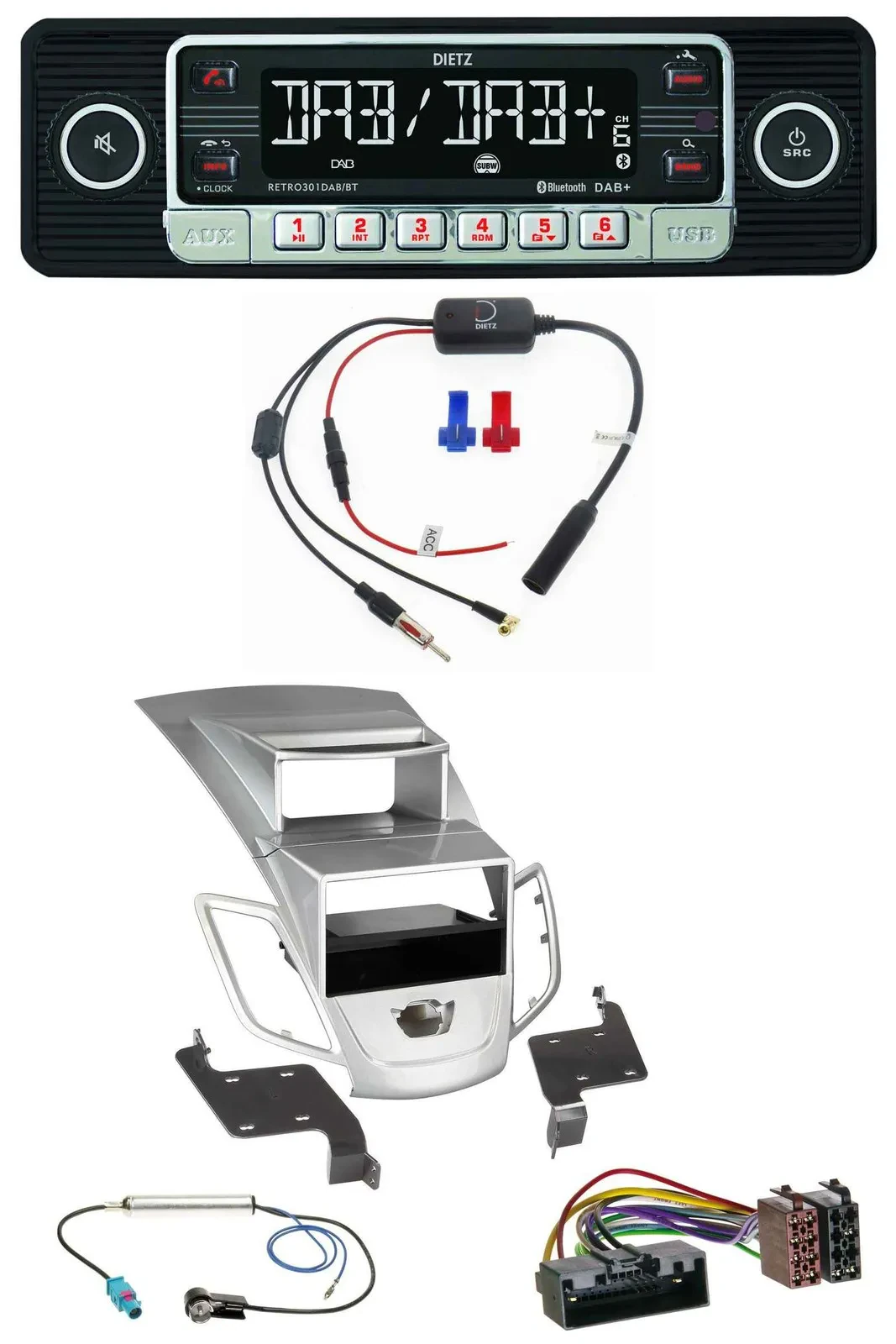 Dietz MP3 DAB Bluetooth USB Autoradio für Ford Fiesta Display 10-17 silber