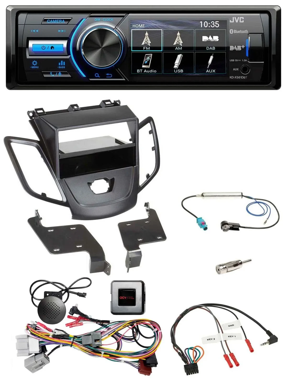 JVC Bluetooth Lenkrad USB DAB Autoradio für Ford Fiesta 10-13 ohne Display schwa