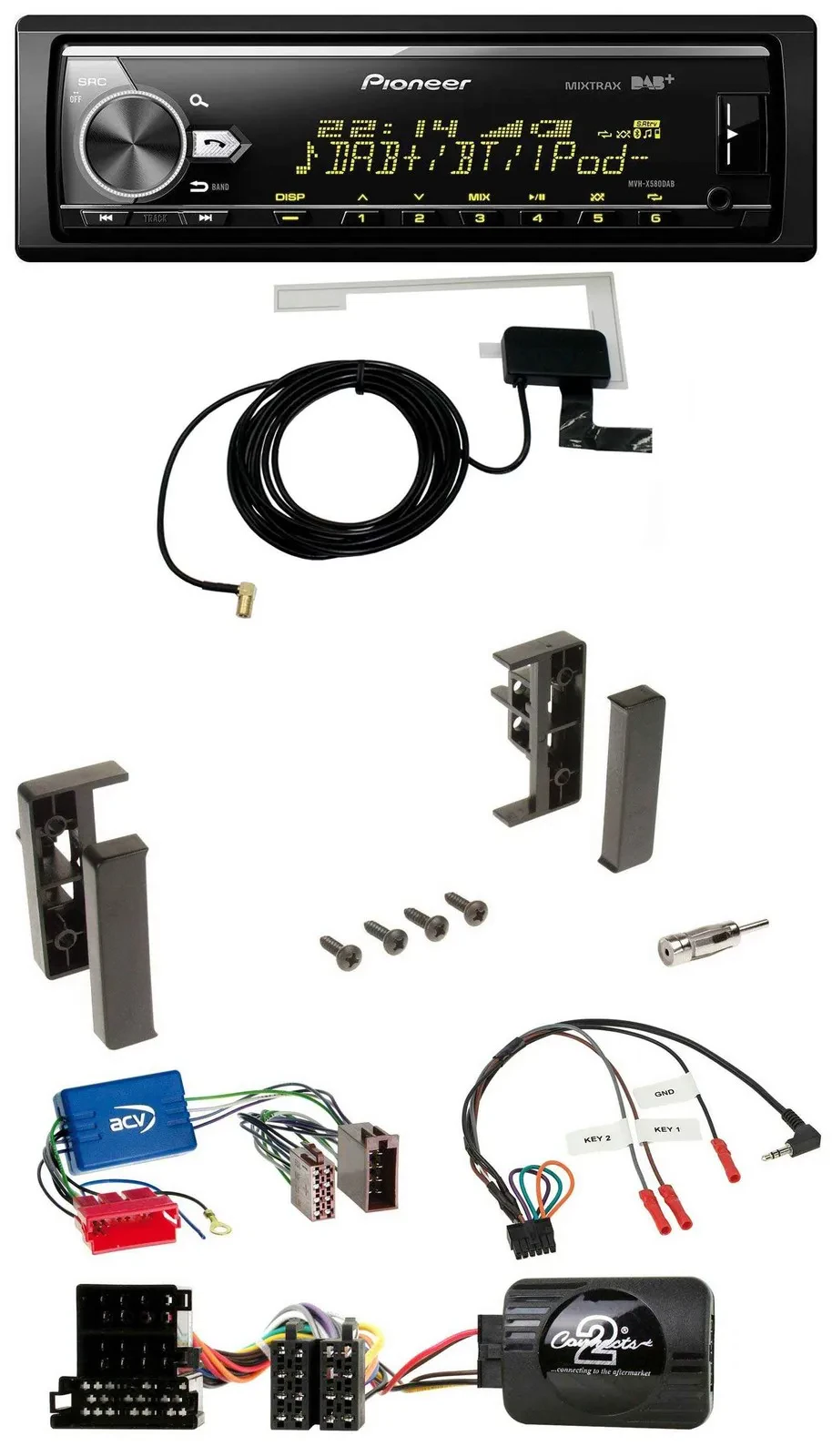 Автомагнитола для Audi A3/A4/A6 1999–2000 Pioneer Bluetooth, DAB, USB, совместимая с кнопками на руле, для активной аудиосистемы