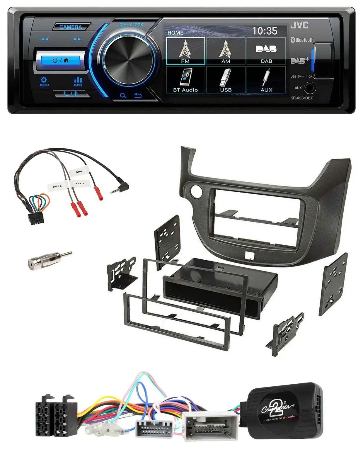 JVC Bluetooth Lenkrad USB DAB Autoradio für Honda Jazz ab 2014 dunkelgrau