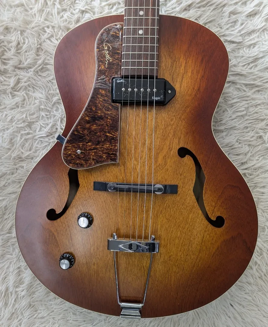 Godin 5th Avenue Kingpin P90 Lefty Hollow Body Electric Guitar, Vintage Burst