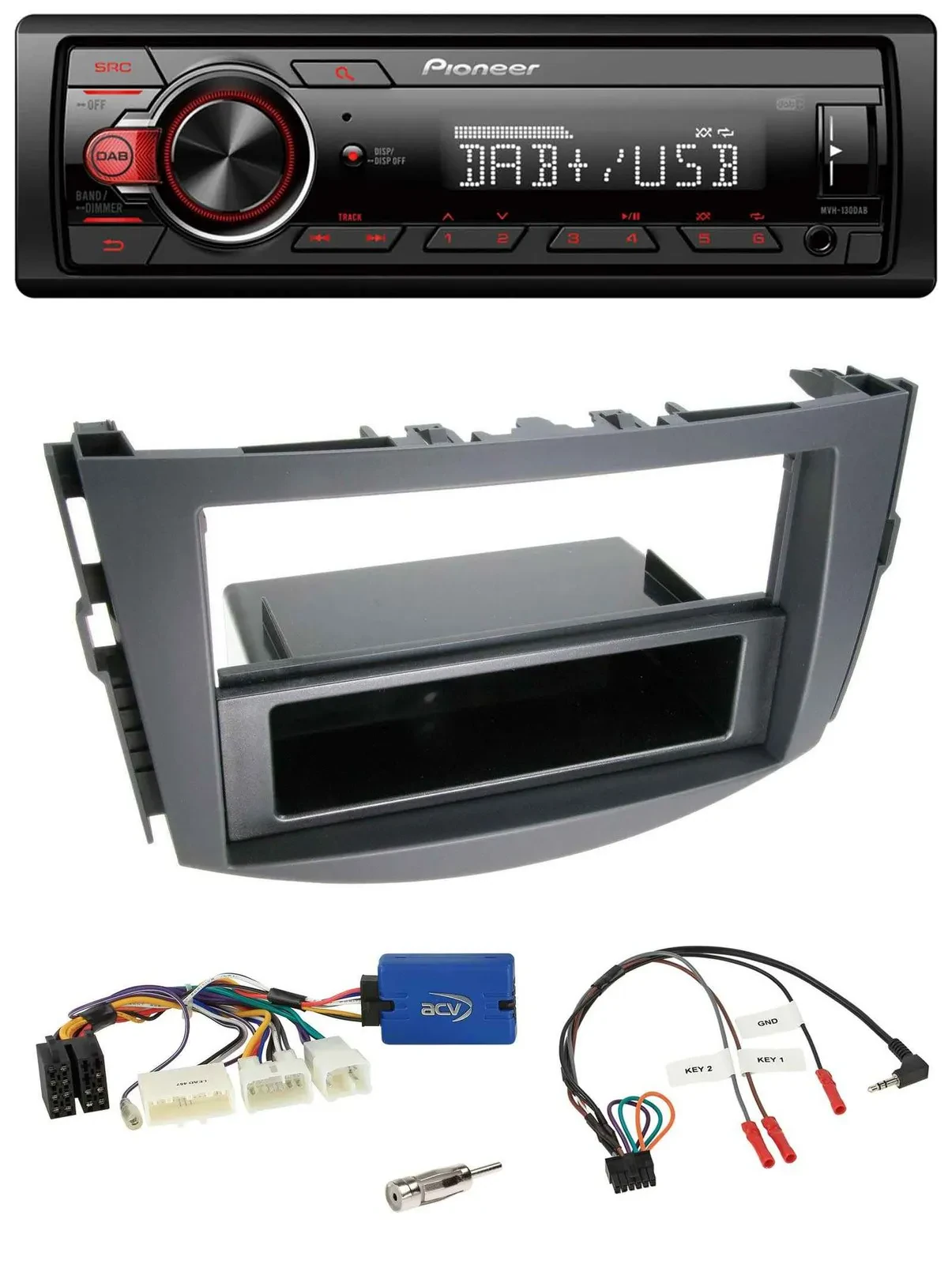 Автомагнитола для Toyota RAV4 (2011–2013) Pioneer 1-DIN, DAB, USB, поддержка кнопок на руле