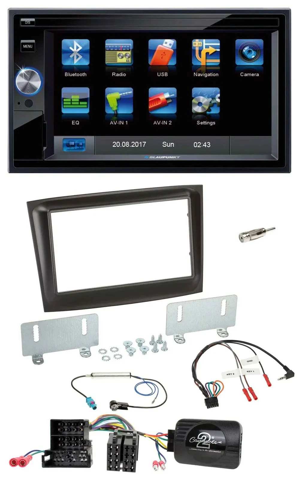 Blaupunkt Lenkrad USB Bluetooth TMC 2DIN Navigation für Fiat Doblo Mini-ISO ab 2