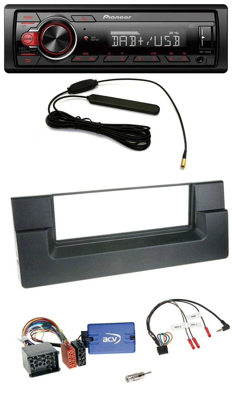 Автомагнитола для BMW 5 серии E39 (1996–2001) Pioneer 1-DIN DAB, MP3, USB, поддержка управления на руле