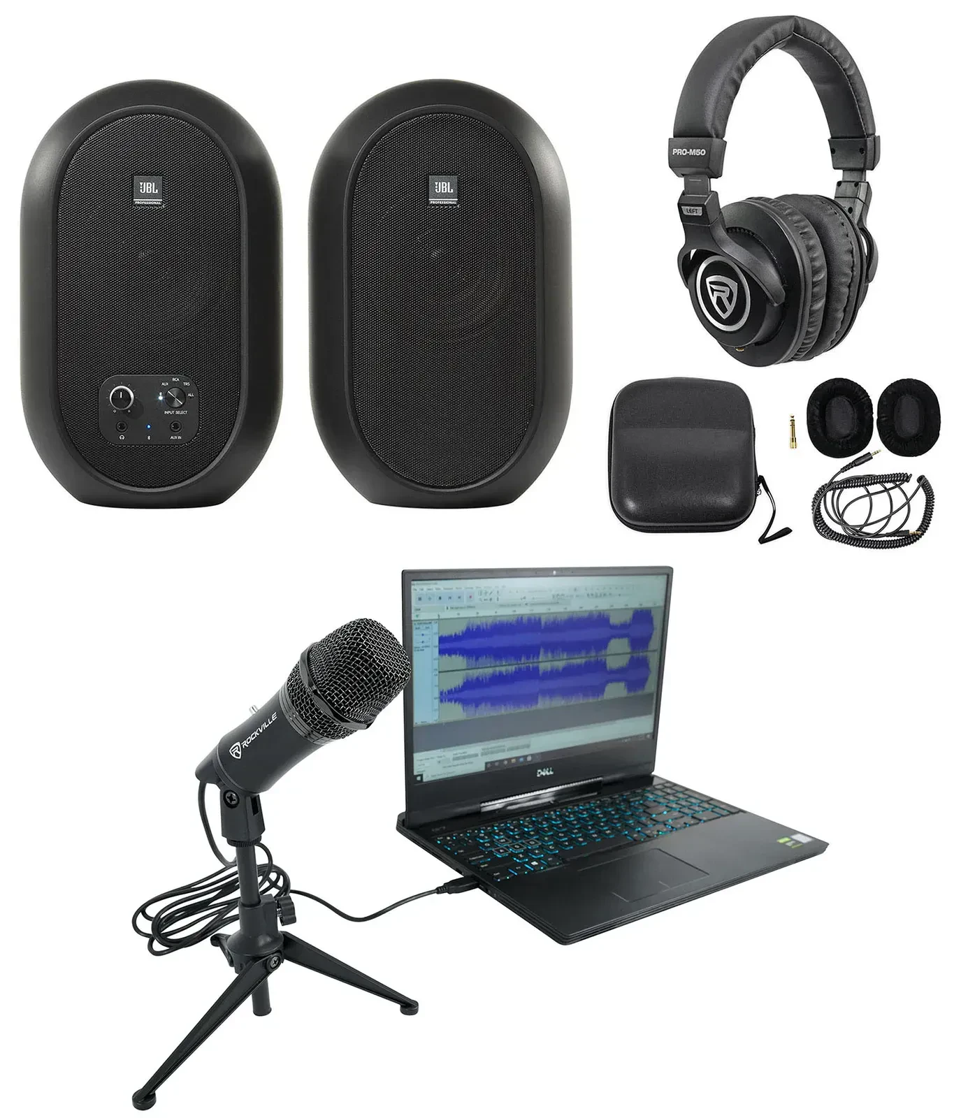 JBL 104SET-BT Powered Studio Monitors w/Bluetooth + USB Microphone + Headphones