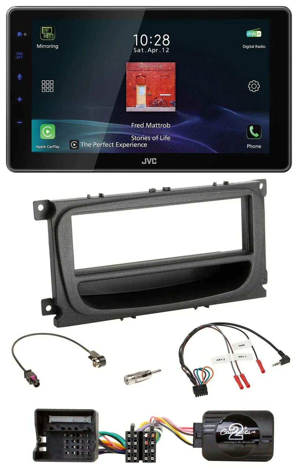 JVC DAB Lenkrad Bluetooth USB Autoradio für Ford C-Max Galaxy Focus ab 07 schwar