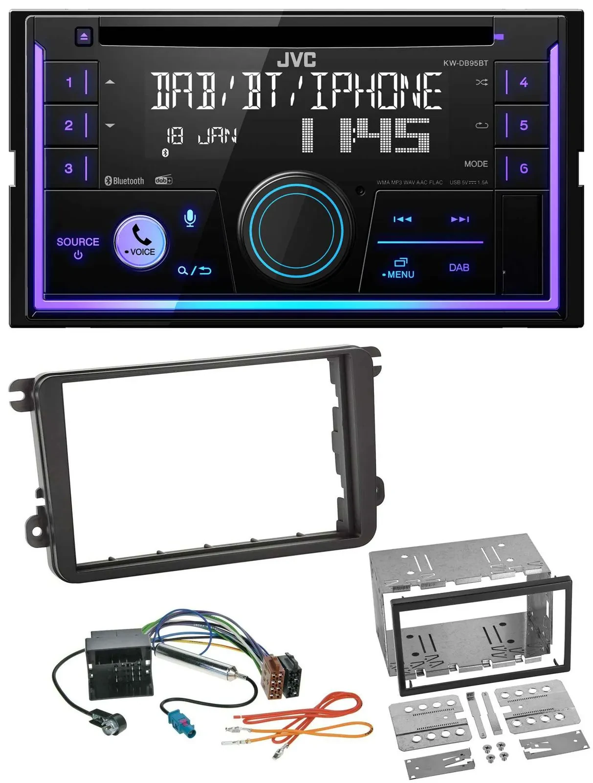JVC MP3 USB 2DIN DAB Bluetooth CD Autoradio für VW Sharan ab 10 Tiguan ab 07 Tou