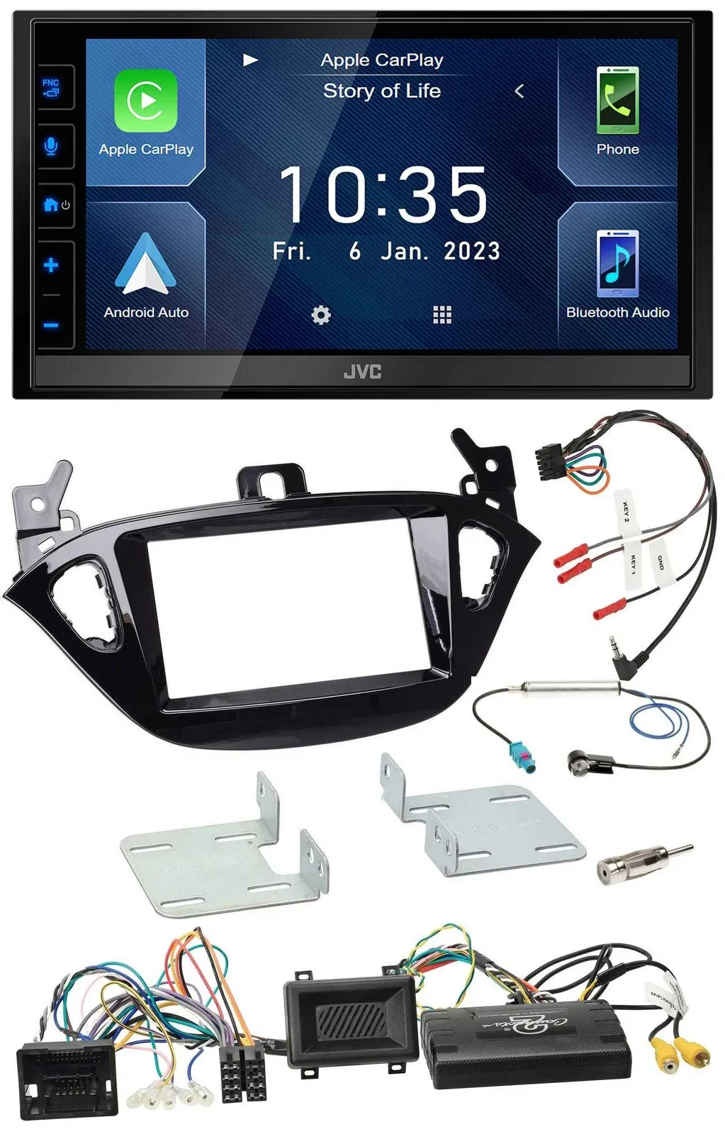 JVC DAB Bluetooth Lenkrad USB 2DIN Autoradio für Opel Adam Corsa E ab 2013 PDC