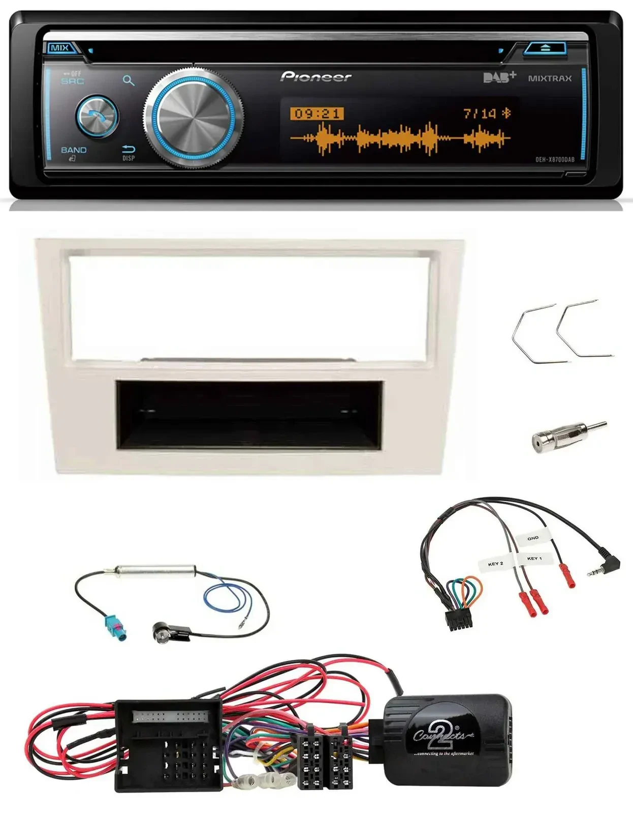 Автомагнитола Pioneer для Opel Corsa D (2009–2014) DAB, USB, CD, Bluetooth, перламутрово-белый, с поддержкой кнопок на руле