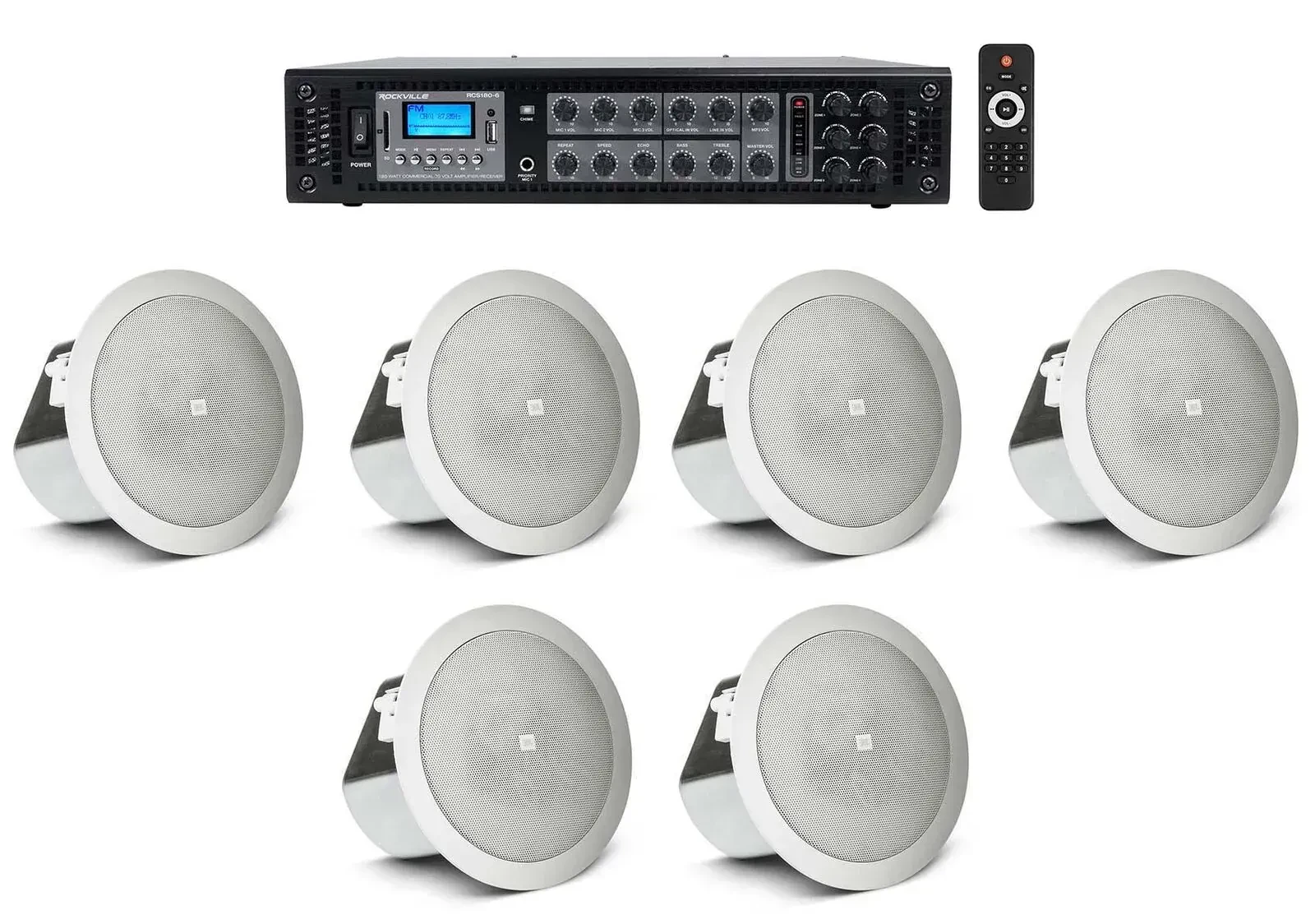 Потолочная акустика Rockville RCS180-6+(3) CONTROL 12C/T OFFICE White с усилителем (6 штук)