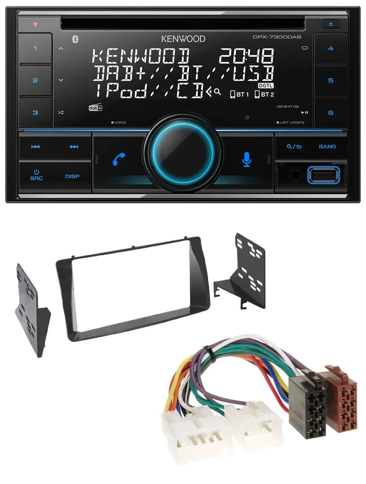 Автомагнитола для Toyota Corolla E12U/E12J Kenwood 2DIN, CD, DAB, USB, MP3, Bluetooth