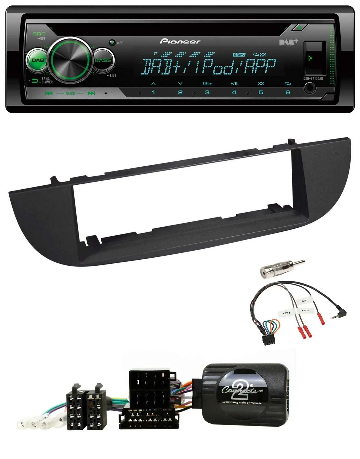 Pioneer USB MP3 DAB Lenkrad CD Autoradio für Fiat 500 ab 2007 schwarz