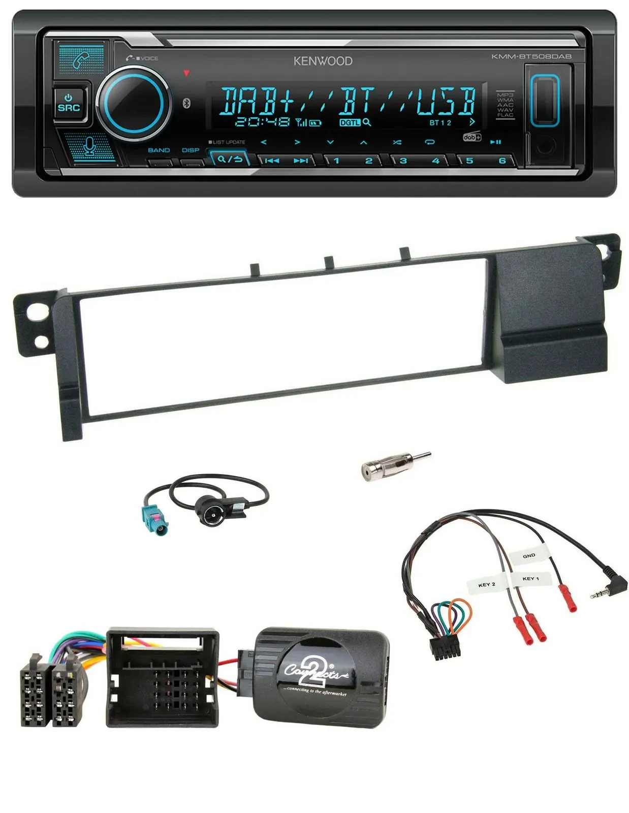 Kenwood Bluetooth Lenkrad DAB USB Autoradio für BMW 3er E46 2001-2007 Quadlock