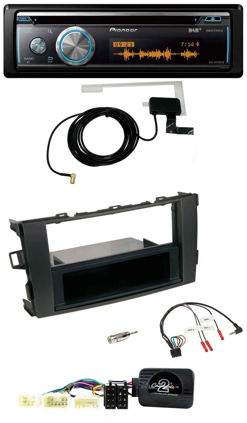 Автомагнитола Pioneer Bluetooth DAB, управление с руля, USB, CD, для Toyota Auris 2007–2011, черная