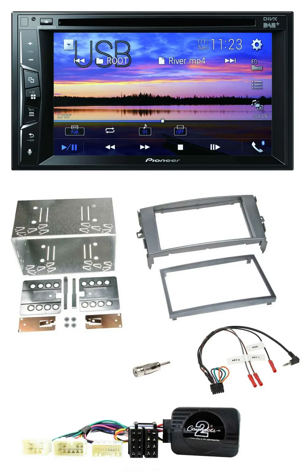 Автомагнитола для Toyota Auris 2007–2011 Pioneer 2DIN, Bluetooth, USB, DVD, DAB, поддержка кнопок на руле