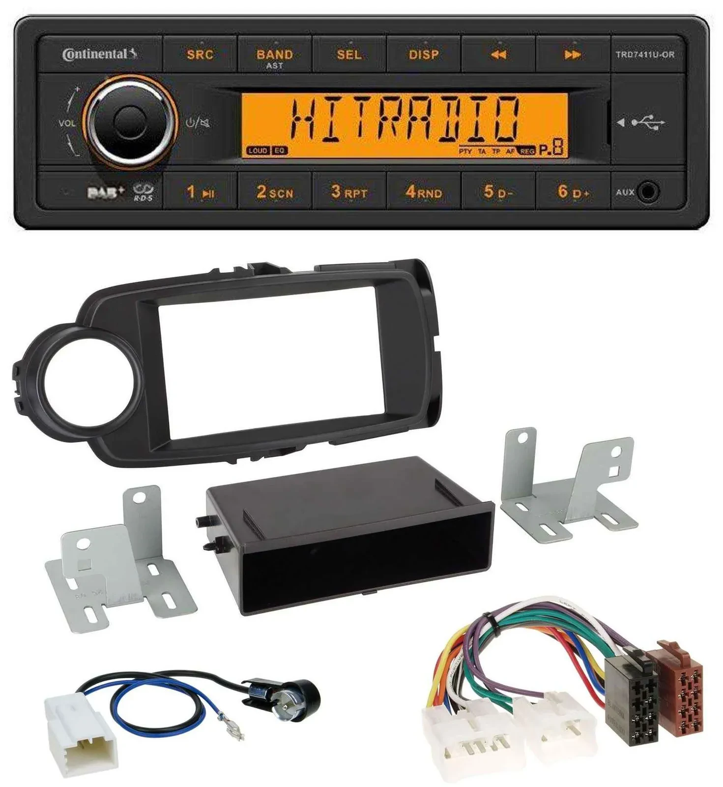Continental 1DIN DAB MP3 AUX USB Autoradio für Toyota Yaris (11-14) - schwarz