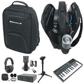 Студийный комплект Rockville M25 Portable Recording Pack 1 контроллер+аудиоинтерфейс+наушники+микрофон+сумка, черный