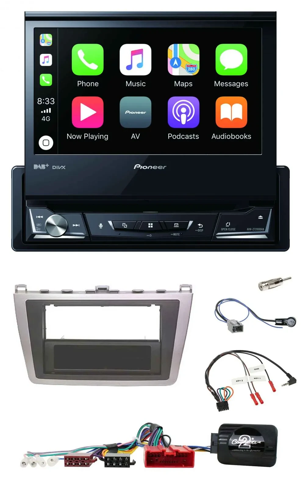 Автомагнитола для Mazda 6 (2008–2012) Pioneer DVD, Bluetooth, DAB, USB, серебристый/черный