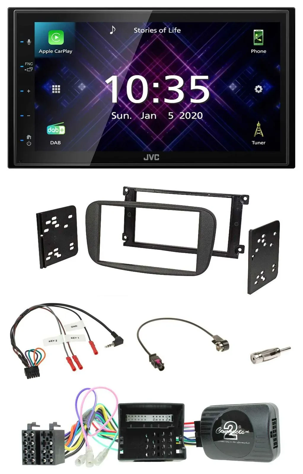 JVC DAB 2DIN Lenkrad Bluetooth USB Autoradio für Ford Focus C-Max Galaxy ab 2007