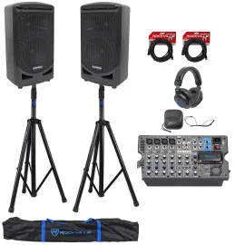 Samson Expedition XP800 800w Portable 8" PA DJ Speakers+Mixer+Stands+Headphones
