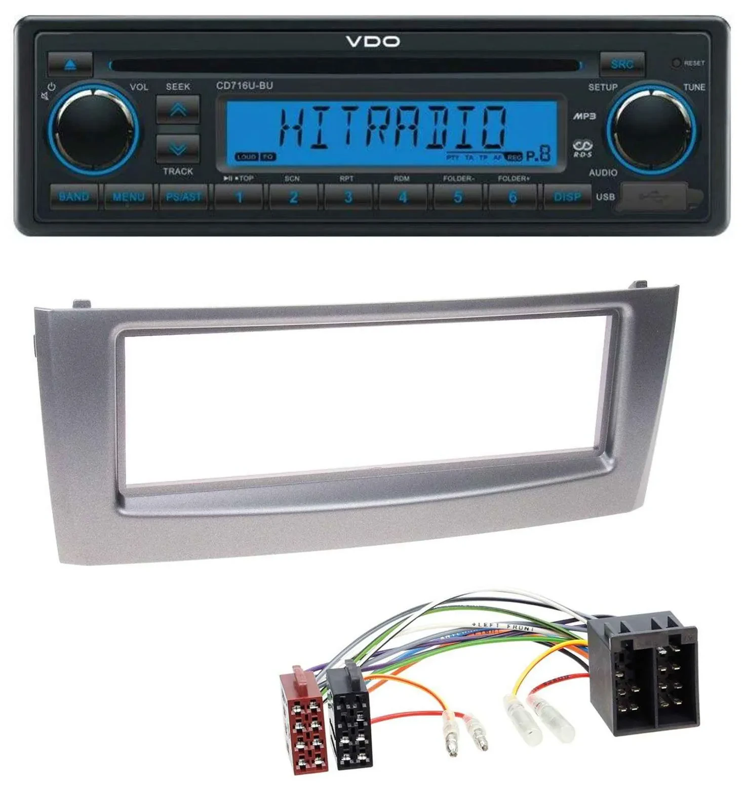 VDO AUX MP3 1DIN CD USB Autoradio für Fiat Punto Grande Punto ab 05 grau