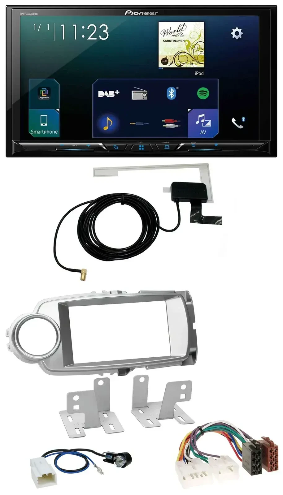 Автомагнитола для Toyota Yaris 2011–2014 Pioneer 2DIN DAB USB MP3 Bluetooth серебристый