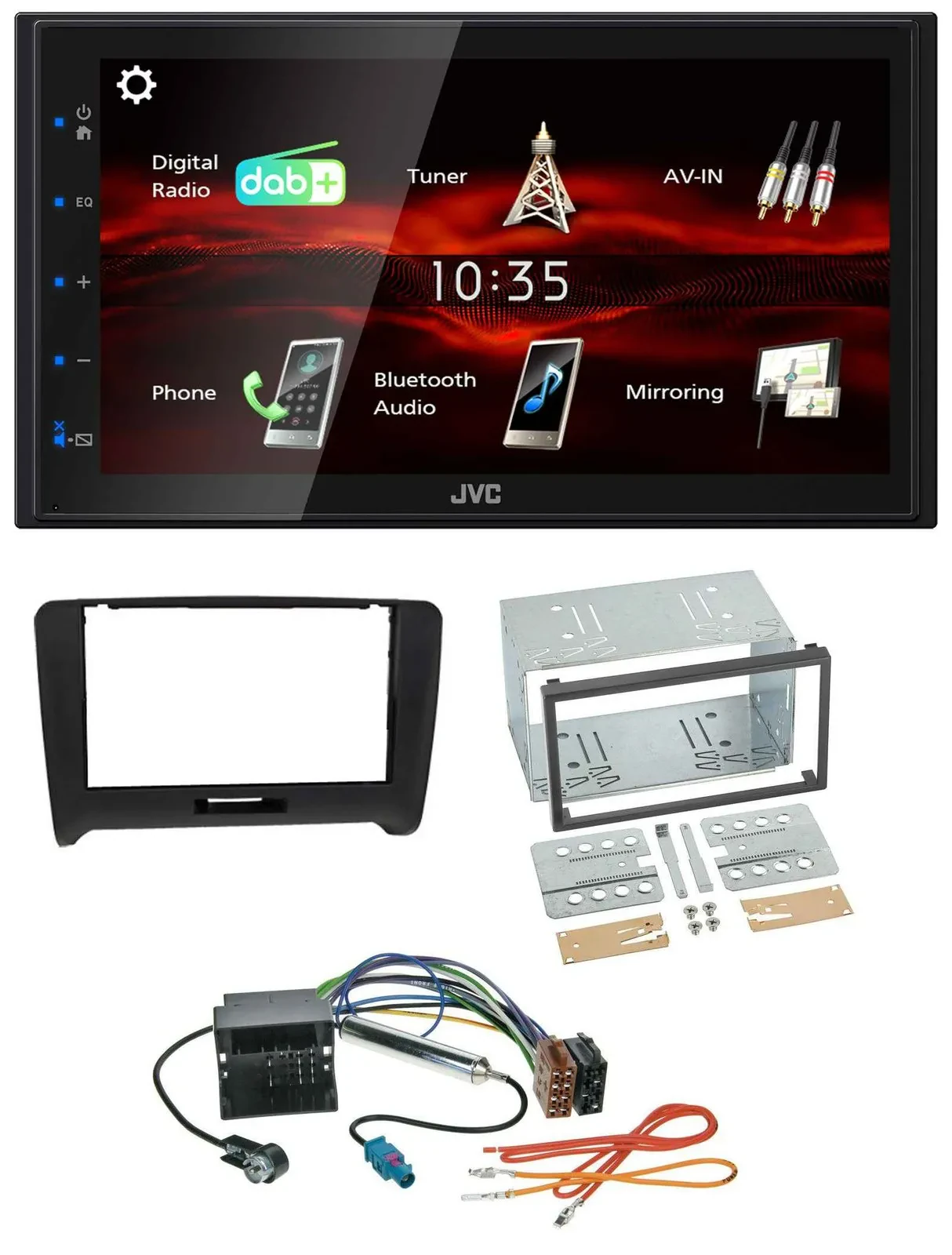 Автомагнитола для Audi TT JVC 2-DIN, USB, Bluetooth, MP3, DAB, Quadlock (2006–2014)