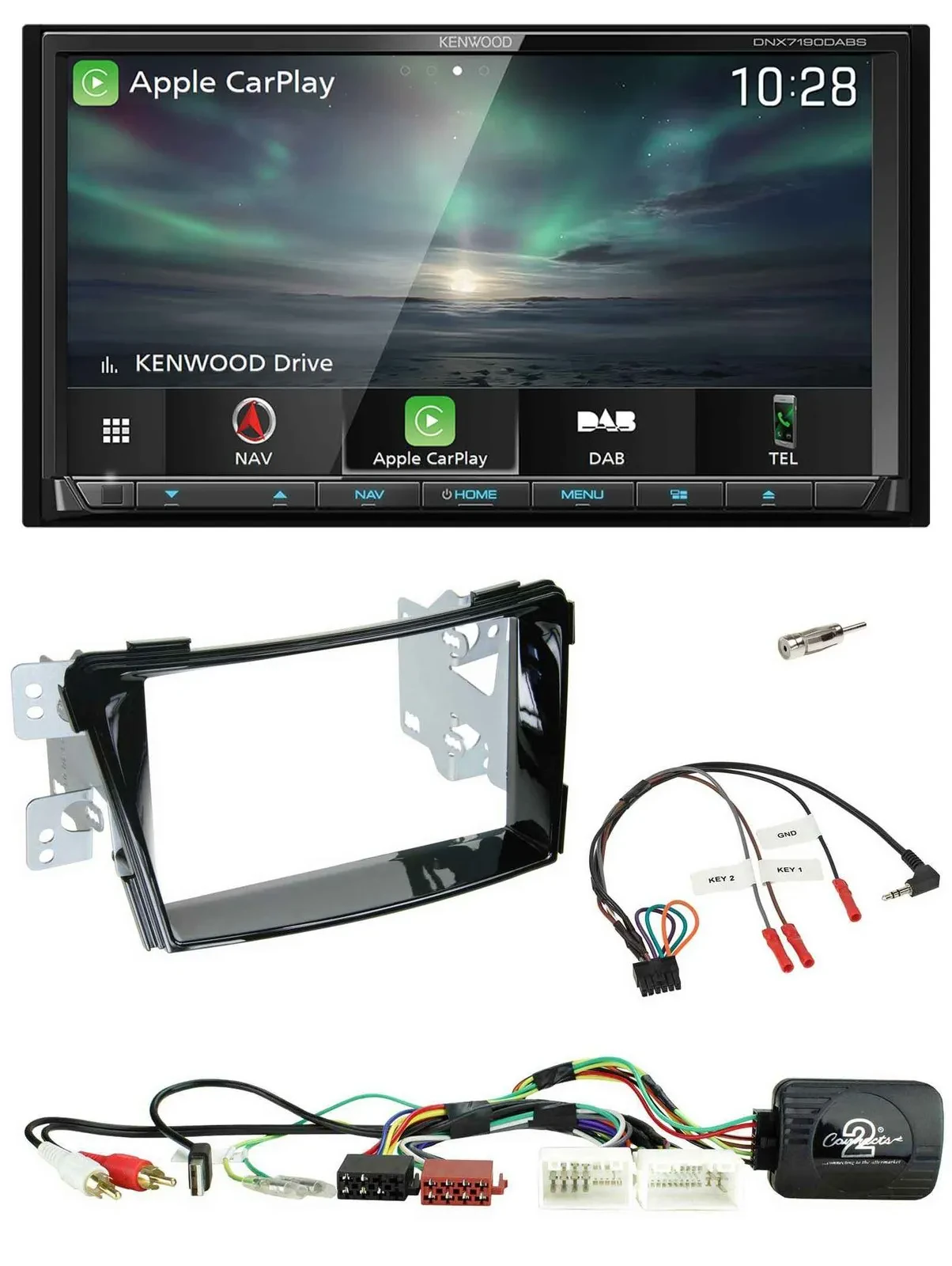 Kenwood Bluetooth USB 2DIN Lenkrad TMC DAB Navigation für Hyundai i40 11-19 USB
