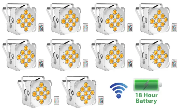 10 Rockville BEST PAR 60 White Rechargeable Wash Up-Lights Wireless DMX+RGBWA+UV