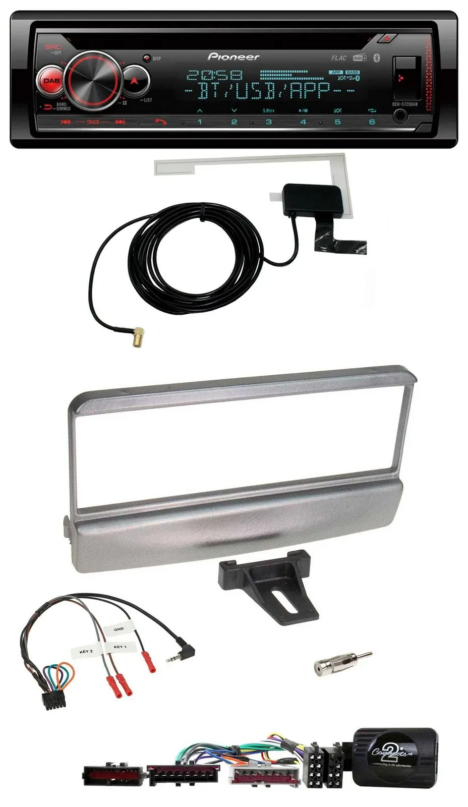 Автомагнитола Pioneer DAB, CD, USB, Bluetooth, совместима с кнопками на руле, для Ford Escort/Focus, серебристая