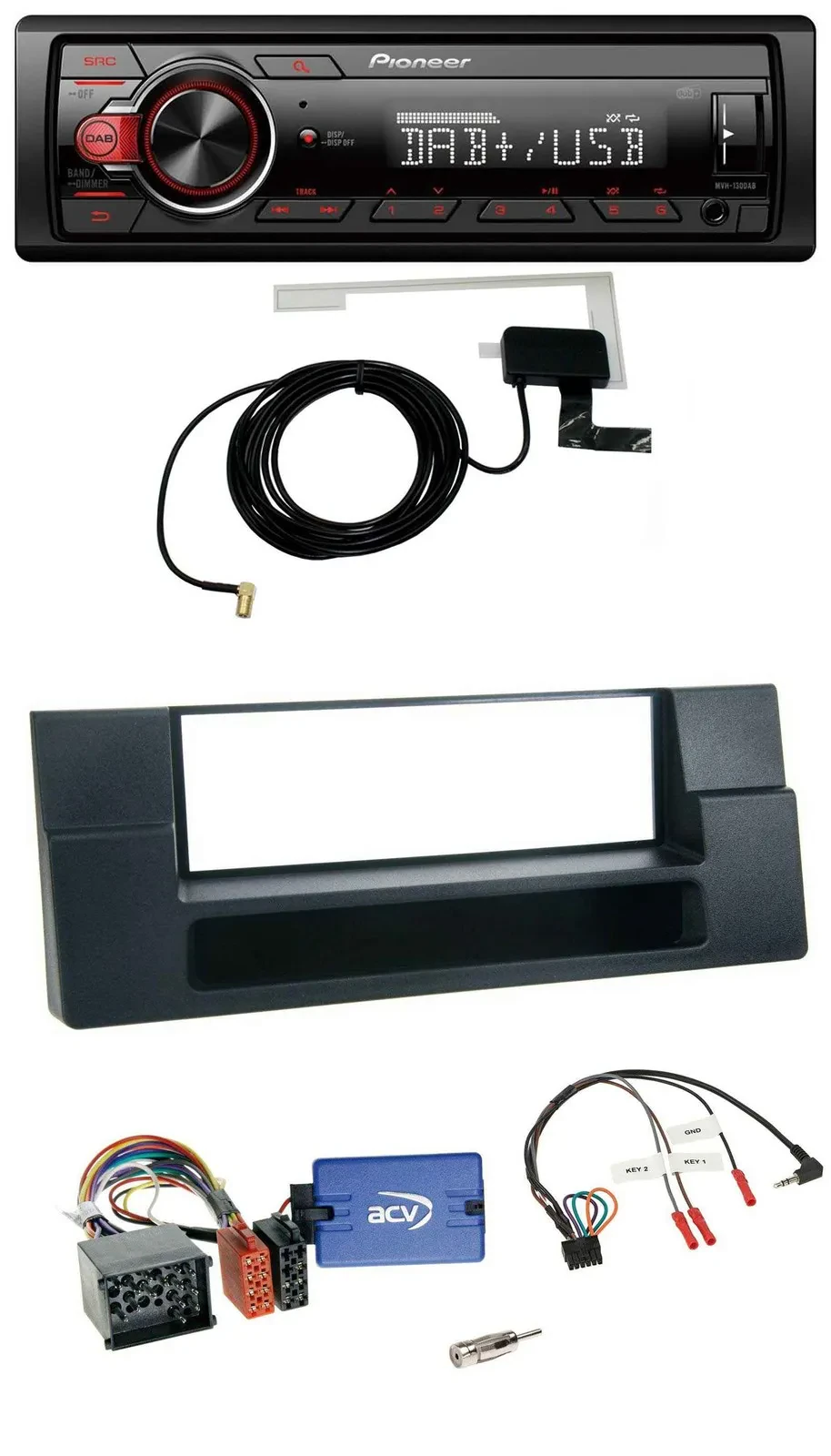 Pioneer 1DIN MP3 DAB USB Lenkrad Autoradio für BMW 5er Ablage Rundpin