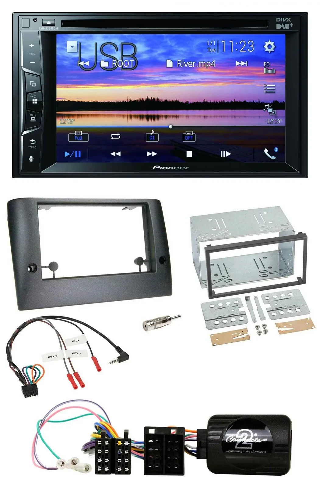 Pioneer Bluetooth 2DIN USB DVD DAB Lenkrad Autoradio für Fiat Stilo 2005-2007