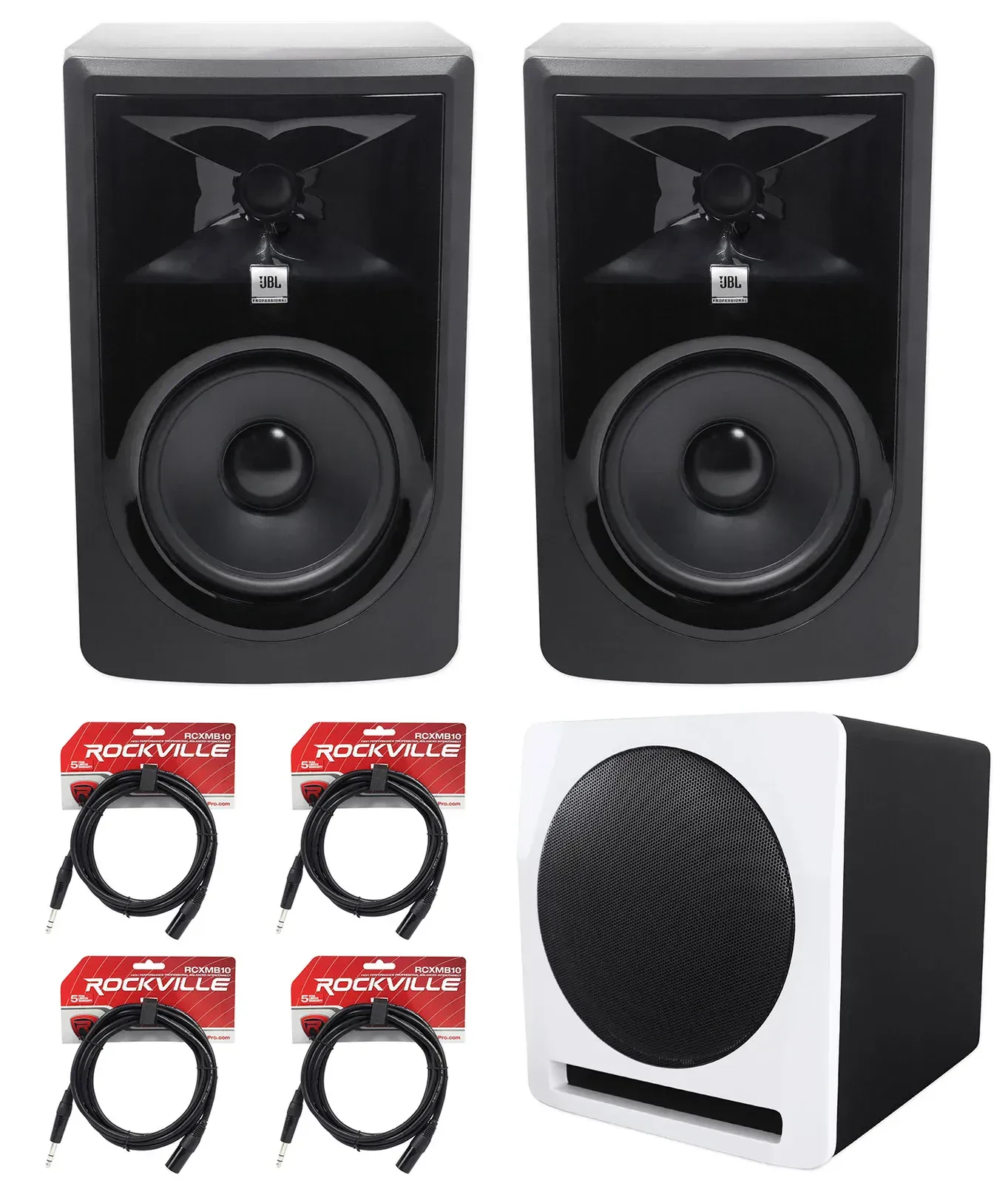 (2) JBL 306P MkII 6" 2-Way Powered Studio Monitors Speakers+10" Active Subwoofer