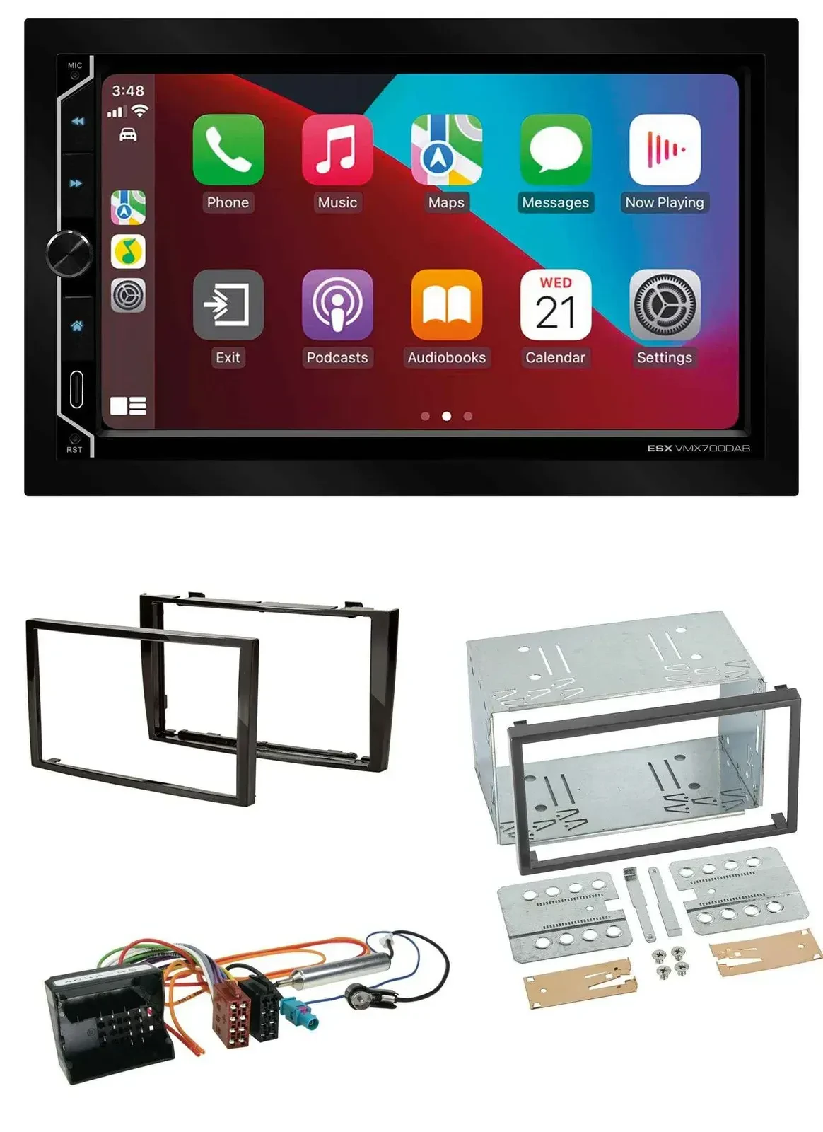 Автомагнитола ESX 2-DIN, DAB, USB, MP3, Bluetooth для Peugeot 308 (2007–2009), черная