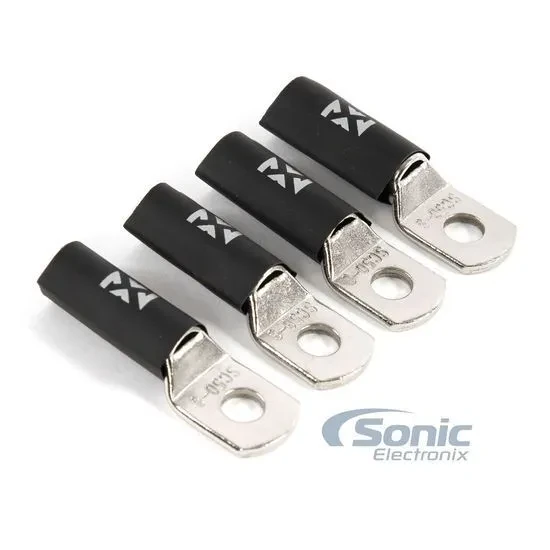 NVX XRTC4 4 Gauge Solid Copper Ring Terminals with Shrink Tubing (4 Pack)