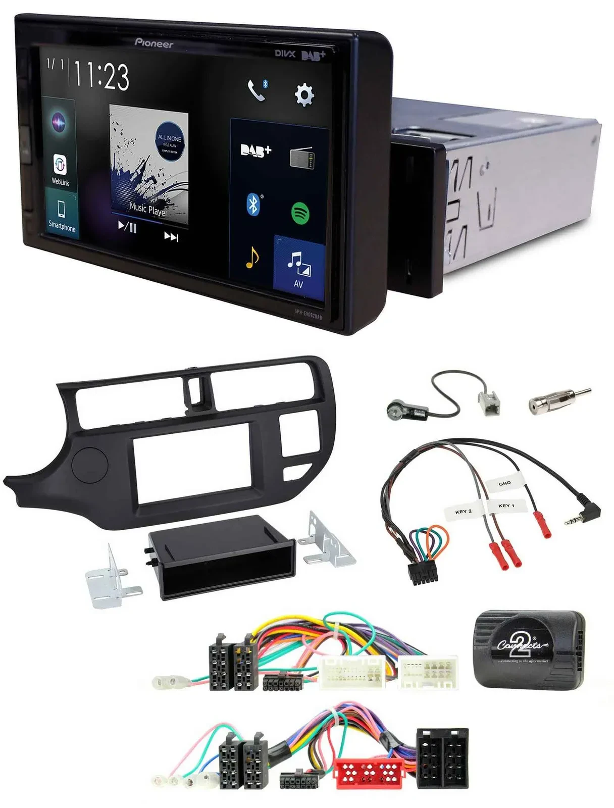 Автомагнитола для Kia Rio UB 2011–2015 Pioneer DAB, Bluetooth, USB, совместима с кнопками на руле, черная