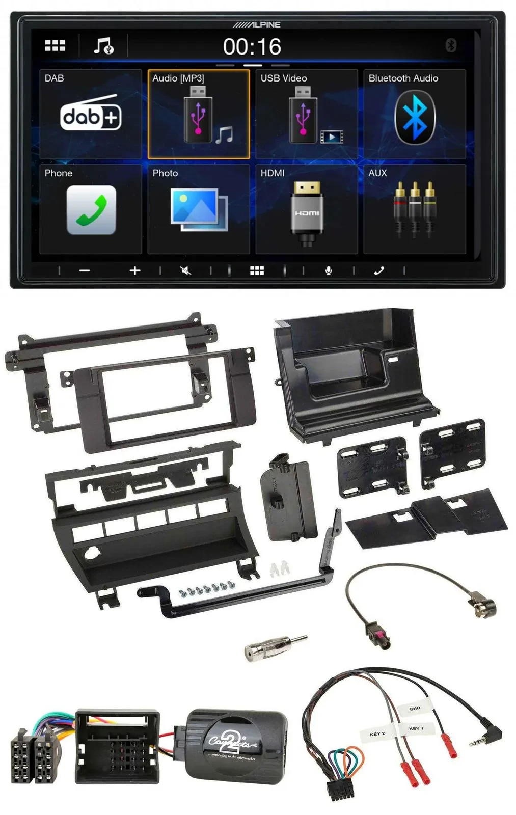 Alpine Bluetooth 2DIN Lenkrad DAB USB Autoradio für BMW 3er 2001-2006 5 Schalter