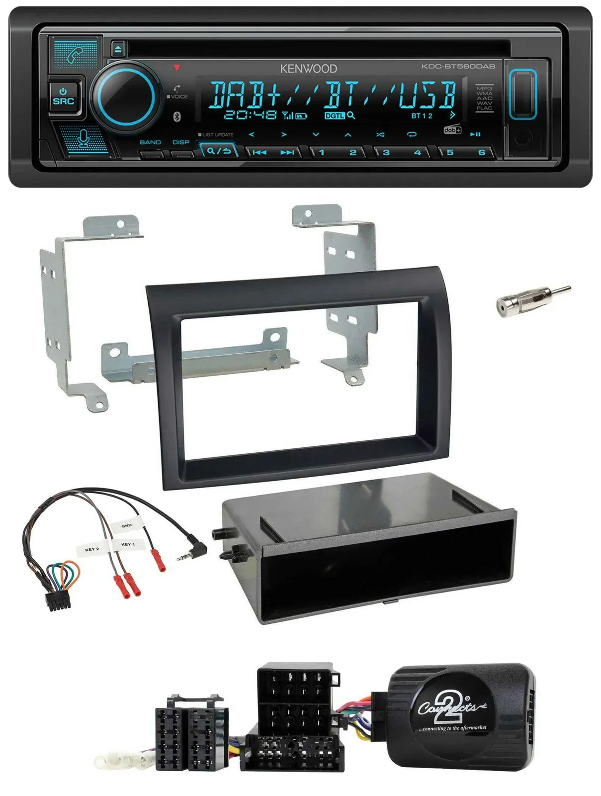 Kenwood Bluetooth DAB CD Lenkrad USB Autoradio für Fiat Ducato 06-08 schwarz