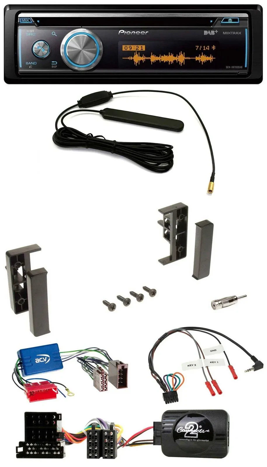 Автомагнитола Pioneer CD, USB, Bluetooth, DAB, управление с руля, для Audi A3/A4/A6 (1999–2000), активная система