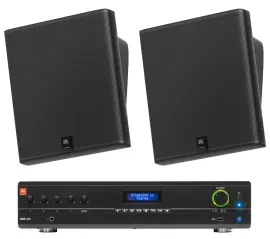 2) JBL SLP12/T-BK Sleek Low-Profile On Wall Mount 3" 70v Commercial Speakers+Amp