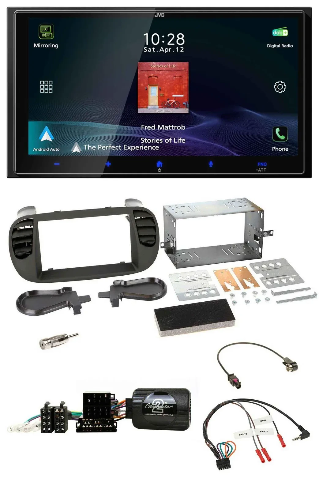 JVC USB Bluetooth 2DIN DAB Lenkrad Autoradio für Fiat 500 08-15 soft touch