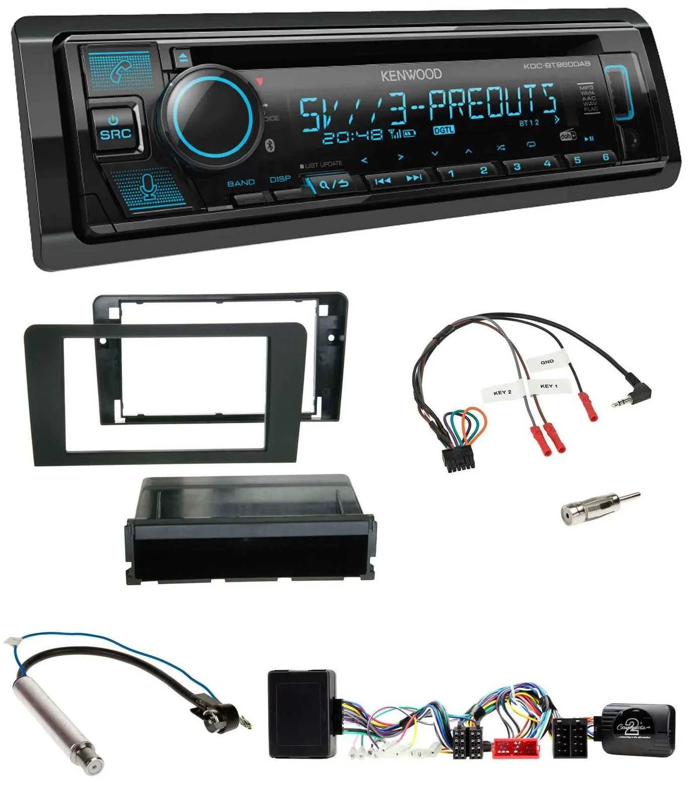 Автомагнитола Kenwood Bluetooth, USB, CD, DAB, совместима с управлением на руле, для Audi A3 Symphony активная система